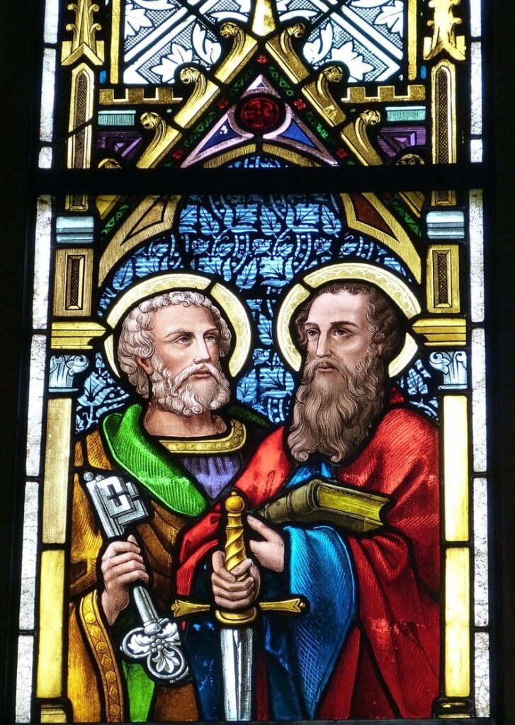 Lasimaalaus apostoleista Pietari ja Paavali.