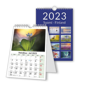 Minisuomi-kalenteri 2023 seinälle tai pöydälle.