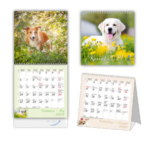 Koira-aiheinen kalenteri vuodelle 2024.